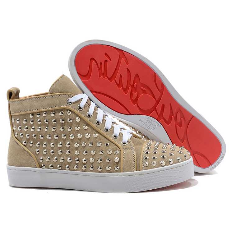 Christian Louboutin Louis Spikes Silver High Top Sneakers Beige